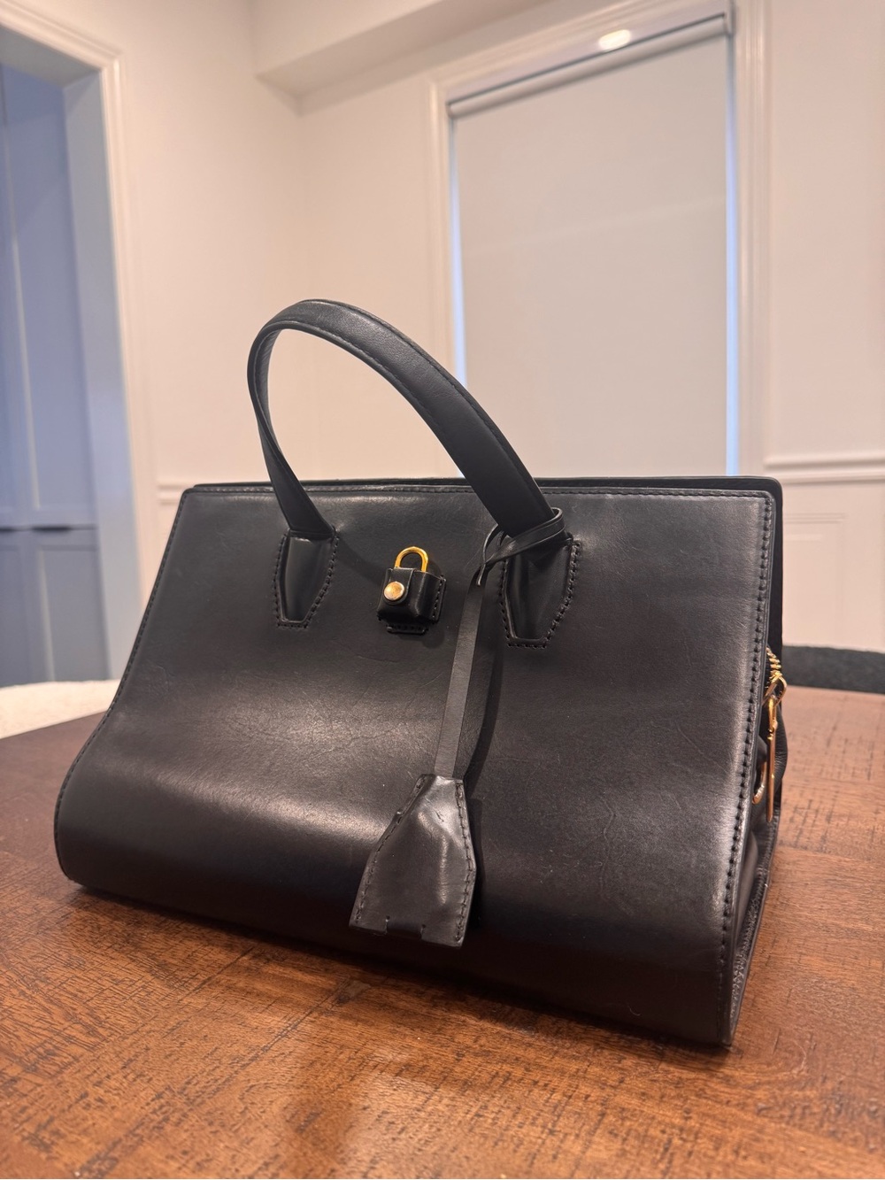 Alexander Wang Black Leather Top-Handle Satchel with Gold Accent